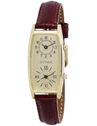 Gotham Womens Gold-Tone Dual Time Zone Leather Strap Watch # GWC15092GB