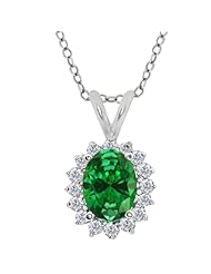2.47 Ct Oval Green Created Emerald 925 Sterling Silver Pendant
