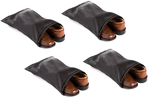 Travel Shoe Bags with Drawstring (Black) -Set of 4 Soft Nylon Shoe Tote Bags.