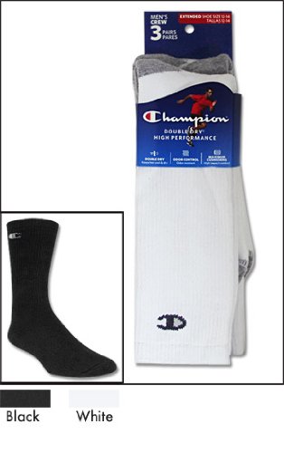 Champion Men's 3 Pack Crew Sock, White, 12-14