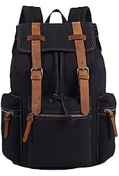 Polare Unisex Canvas Genuine Leather Travel Shcool Backpack Rucksack Fit 17.3''laptop