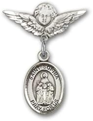 Sterling Silver Baby Badge with St. Sophia Charm and Angel with Wings Badge Pin