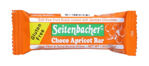 Seitenbacher Gluten Free Chocolate Apricot Bar, Soft Raw Fruit Snack coated with German Chocolate, 1.8-Ounce Bars (Pack of 12)