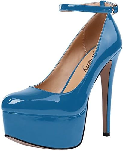 Onlycherry Women's Caromine Platform Round Toe Stiletto 14CM High Heels Shoes Pumps, Royal Blue patent-leather, 7 B(M) US