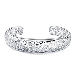 Atlas Jewels Women's Sterling Silver Filigree Floral Fashion Cuff Bangle Bracelet Jewelry
