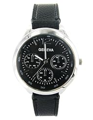 Geneva Leather Bubbly Women Watch-Black
