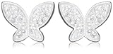 Image of Silver Ladies E6790 Pave Set Cubic Zirconia Butterfly Stud Earrings