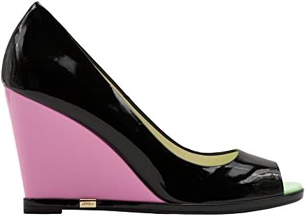 Loriblu Black Patent Open Toe Pump On Pink Patent Wedge Heel