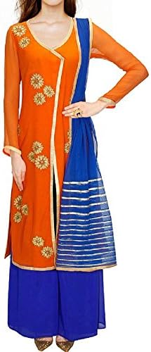 EthnicDresses Women's Lovely Orange Georgette Indo Western Rakhi Palazzo Kameez