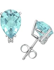 12X8mm Pear Aquamarine and Diamond Stud Earrings in 14K White Gold