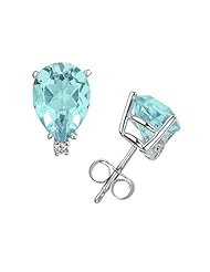 10X8mm Pear Aquamarine and Diamond Stud Earrings in 14K White Gold