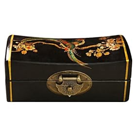 Handmade Tibetan Leather Jewelry Box Bird And Blossoms Design