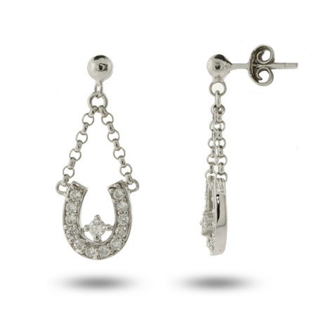 Sparkling CZ Dangling Lucky Horseshoe Earrings