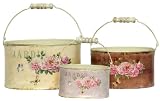 Jardin Decoupage Tin Oval Basket Set of 3 - Large = 8 1/4"x6 3/4"x 4 3/4"H