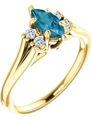 18K Yellow Gold 8.00x4.00mm Marquise Cut London Blue Topaz and Diamond Ring -- LIFETIME WARRANTY