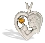14K White Gold Genuine Round Citrine Mother with Child Pendant