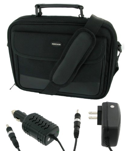 rooCASE 3n1 ASUS Eee PC Seashell 1005PE-PU17-BK 10.1-Inch Black Netbook Carrying Bag Case with DC 12v Car Charger and AC Adapter Wall Charger - Classic Series - Black