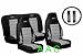A Set of Universal-fit Type X Racing Style Front Bucket Seat Covers, Bench Seat Cover, Steering Wheel Cover and Shoulder Strap Cover - Grey