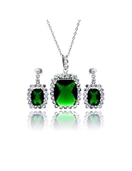 Nickel Free Sterling Silver Pendant & Earring Sets Emerald CZ Center Set