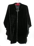Black Velvet Cape Jacket w/ Full Black Silk Lining Burnout Design On Shoulder