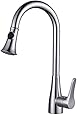 KES&reg; L6910 Solid Brass Singel Lever High Arc Pull Down Kitchen Faucet with Retractable Pull Out Wand, Swivel Spout, Chrome