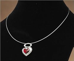 J-Steel by Fyn Studios (TM) Stainless-Steel Angel Heart Pendant Necklace with Red Crystal 843332002355