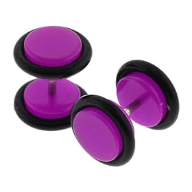 Fake Acrylic Neon Purple Plugs - 16 Gauge Earwire - 0G Fake Part - Sold as a Pair
