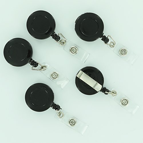 10 Retractable Reel ID Badge Key Card Name Tag Holders with Belt Clip - Choose 1 of 10 Colors (Black)