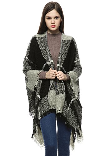 Women's Knitted Cardigan Plaid Scarf Shawl Poncho Cape Sweater Coat