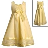 Bonnie Jean Little Girls 4-6X YELLOW SMOCKED INSET RIBBON and LACE LINEN Special Occasion Wedding Flower Girl Easter Birthday Party Dress
