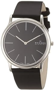 Skagen Men 858XLSLB Black Dial Stainless Steel Case Black Leather Band Watch