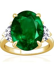 18K Yellow Gold Oval Cut Emerald Three Stone Ring (GIA Certificate)