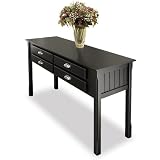 Black Finish Contemporary Sofa Console Hall Table w/Drawer