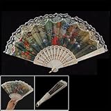 Plastic White Frame Lace Rim Floral Foldup Hand Fan
