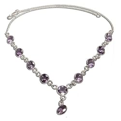 Silver Charm Necklace Amethyst Gemstone Jewelry 16 Inches