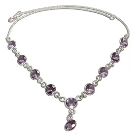 Sterling Silver Charm Necklace Amethyst Gemstone Jewelry 16 inches by ShalinCraft