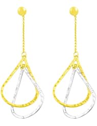 14 Karat Two-tone Gold Diamond-cut Teardrop Dangle Earrings