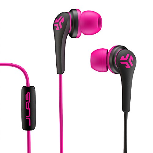 JLab Audio JBuds Core Hi-Fi Noise Isolating earbuds with Mic and Cush Fin Technology, Guaranteed Perfect Fit, GUARANTEED FOR LIFE - Pink/Black