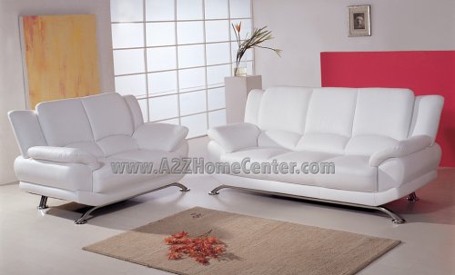 Elegant Contemporary White Leather Sofa Loveseat Set