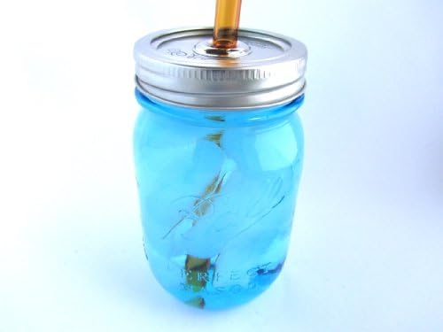 Blue Mason Jar To Go Cup with Amber Glass Drinking Straw