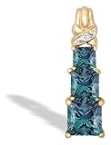 14K Yellow Gold Square Created Alexandrite and Diamond 3-Stone Pendant