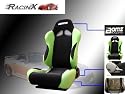 Black with Green Universal Racing Seats - Pair