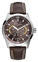 Guess Gents Brown Leather Strap Watch With Mocha Multi Fuction Dial