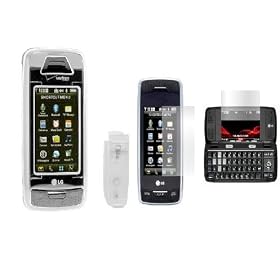 Transparent Clear Crystal Snap On Case with Belt Clip + Premium Reusable LCD Screen Protector for LG VX10000 Voyager VX-10000 Cell Phone