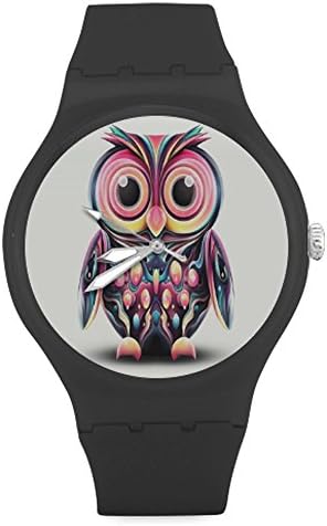 Birthday Gifts Classic Cartoon Cute Owl Design Unisex Round Rubber Sport Watch,Watch Face Diameter: 1.58"