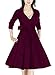 Miusol Women's Deep-V Neck Classical Bow Belt Vintage Casual Swing Dress (Small, Wine)