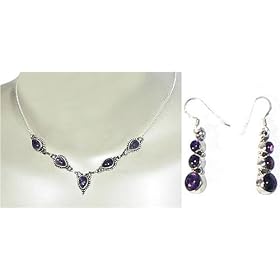 Earring and Necklace Sets Sterling Silver and Amethyst Gemstones Handmade... by ShalinCraft
