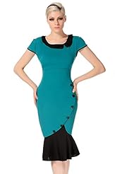 Vintage Colorblocking Mermaid Short Sleeves Polyester Bodycon Dress/Evening Dress/Party Dress/Midi Dress 
