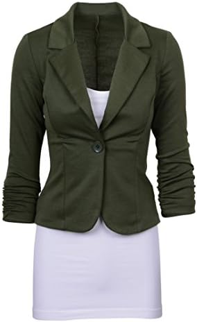 Diorot Womens 3/4 Sleeve Plus Size Casual Work Solid Candy Color Blazer Army Green