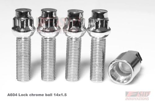 Wheel Locks Long Extension 40mm Bolts Ball 4pcs Wheel Locks Bolts + 1 Coded Key 14 X1.5 x 40 Fit Audi A3 A4 A5 A6 A7 A8 Factory Wheels A604 Chrome A